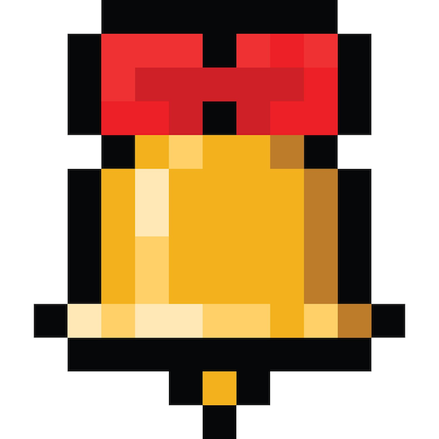 Pixel art gold bell with red ribbon icon