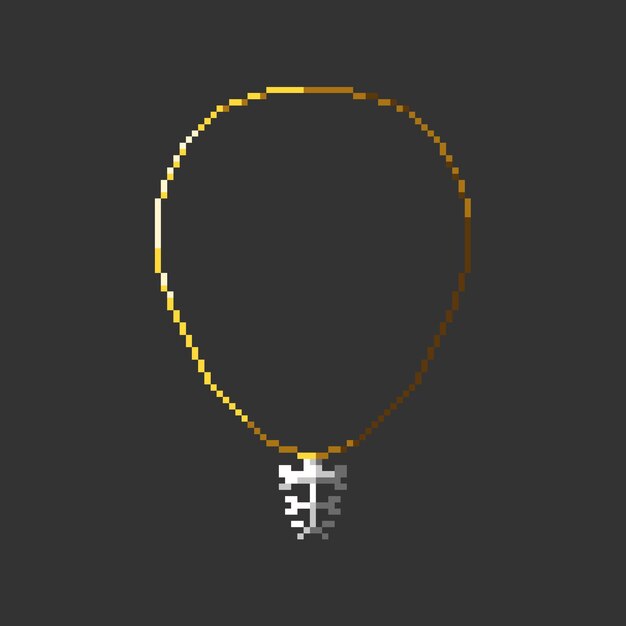 Vector pixel art gold necklace for game asset