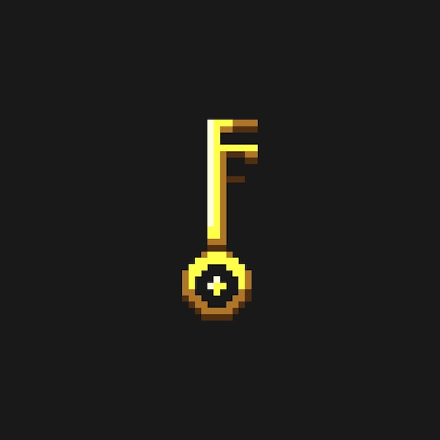 Vector pixel art golden key icon