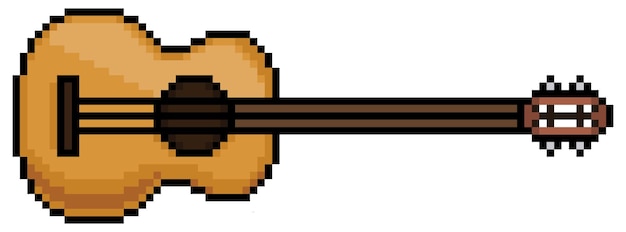 Elemento di strumento musicale chitarra pixel art per bit di gioco su sfondo bianco