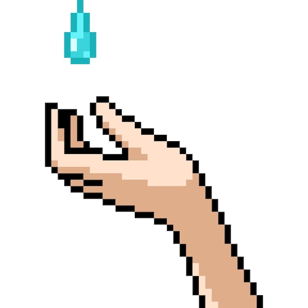 Vector pixel art of hand water drop