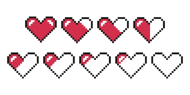 Pixel Art Hart Gezondheid Bar Retro Game Leven Indicator