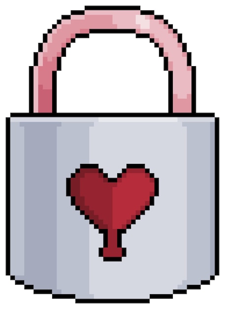 Pixel art heart lock item for 8bit game on white background