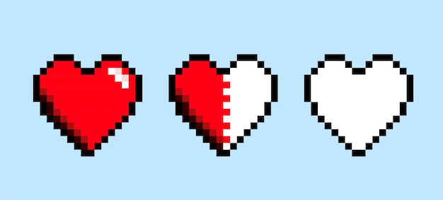 Pixel art heart set