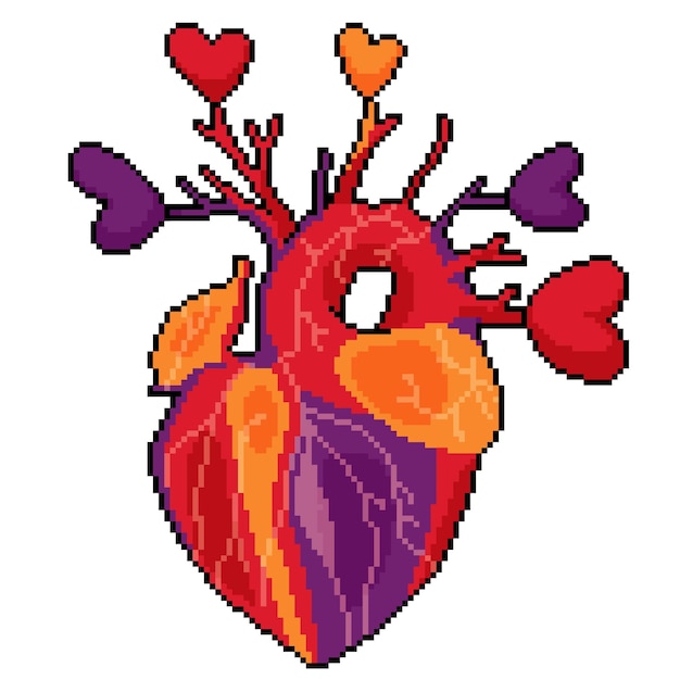 Vector pixel art heart vein symbol