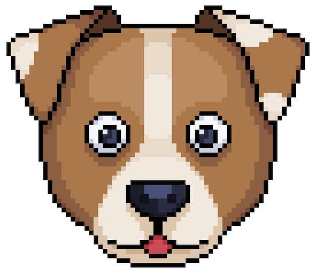 Pixel art hond gezicht pictogram voor 8bit spel op witte achtergrond