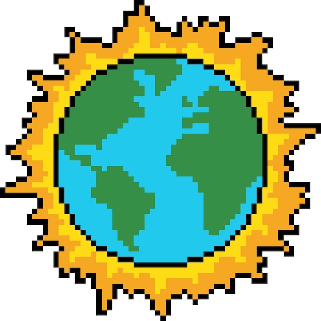 Vector pixel art of hot summer earth