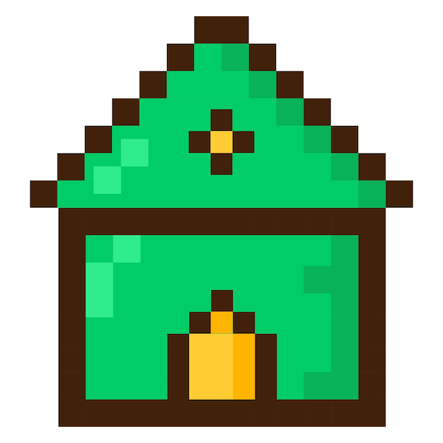 Pixel art house for games Vector 8 bit game web icon