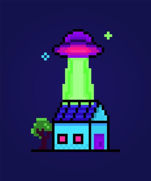 Pixel art huis buitenaardse invasie