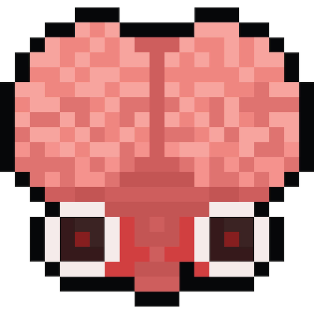 Vector pixel art human brain with eyes