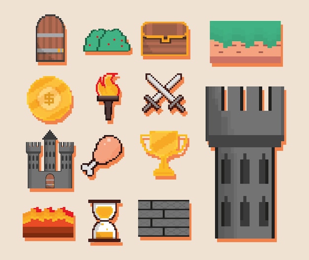 Vector pixel art icons set