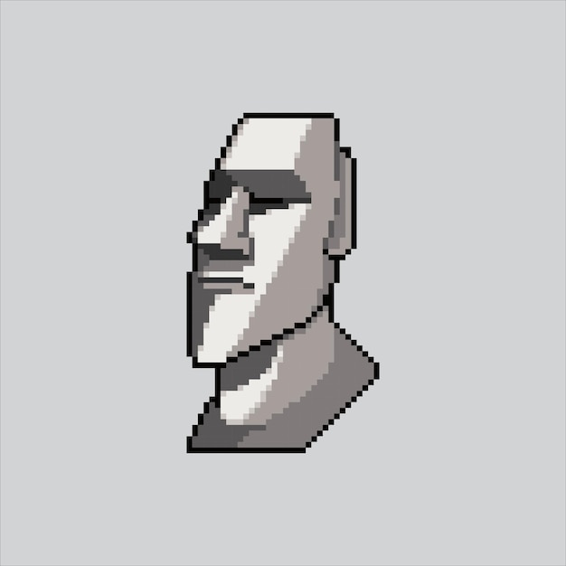 Pixel art illustratie Moai steen Pixelvormig stenen hoofd Moai stenen hoofdpictogram korrelig voor spel