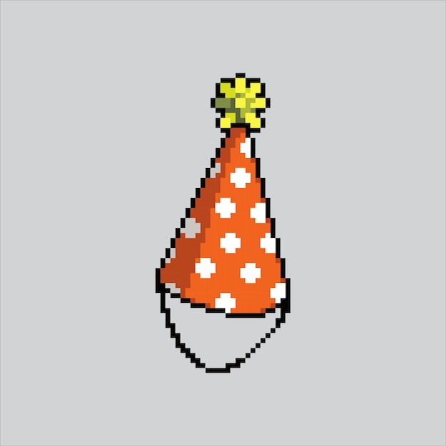 Vector pixel art illustration birthday party hat pixelated party hat bithday party hat icon pixelated