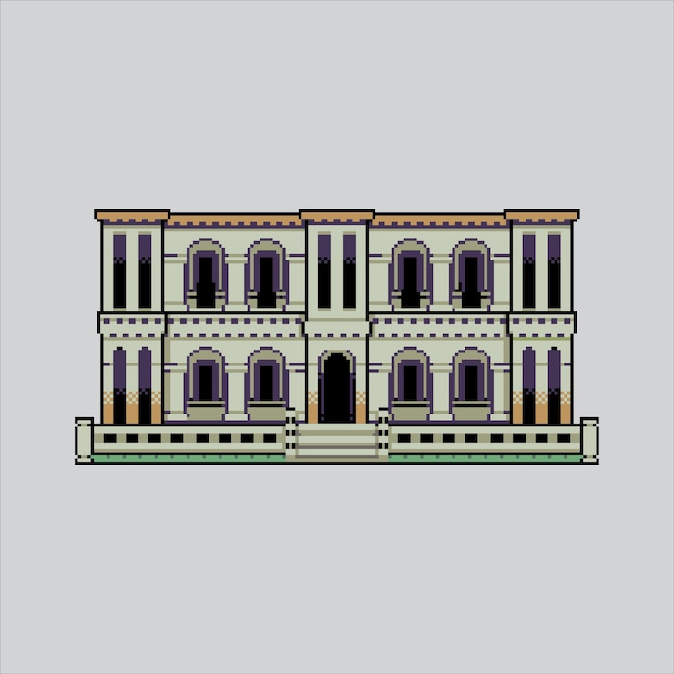 Vector 픽셀 아트 일러스트레이션 박물관 (pixel art museum) - 셀 아트 게임을 위해 픽셀화 된 건물.