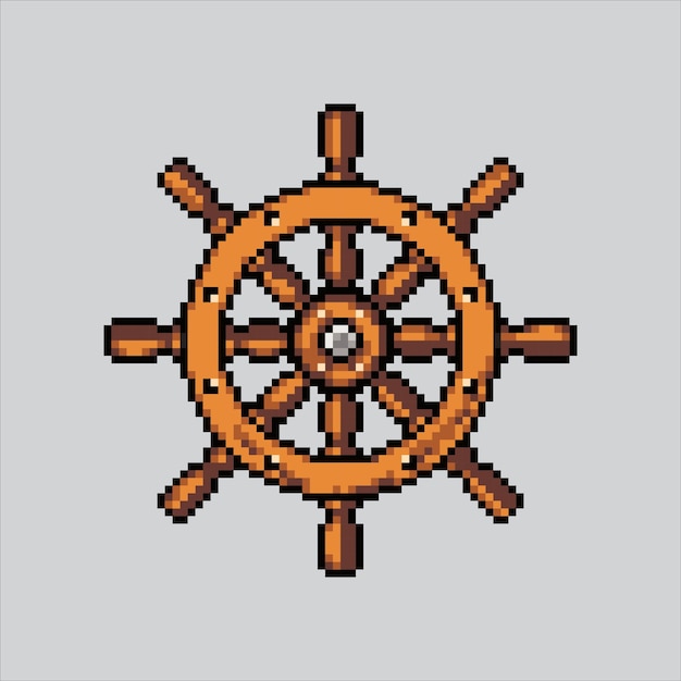 Vector pixel art illustration ship wheel pixelated ship wheel ocean ship wheel icon pixelated