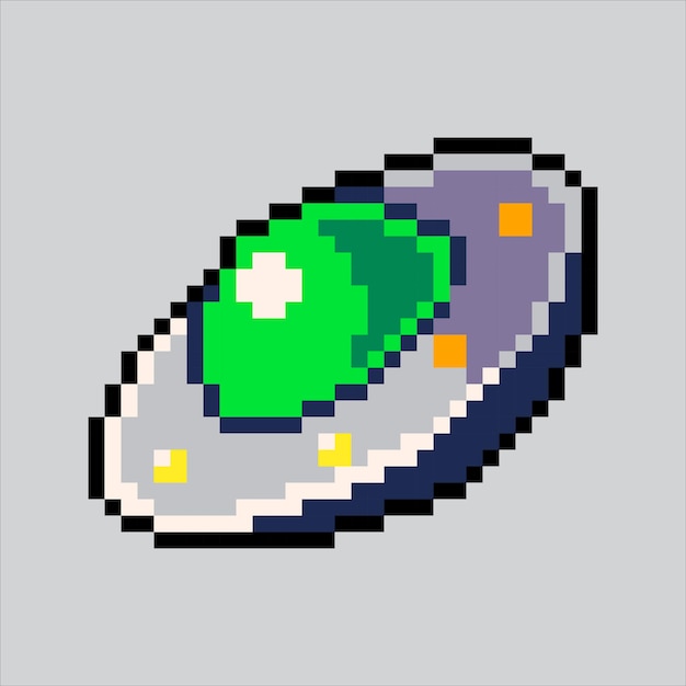 픽셀 아트 일러스트레이션 UFO Pixelated UFO 픽셀 아트 게임용 UFO 외계 공간 아이콘 픽셀화