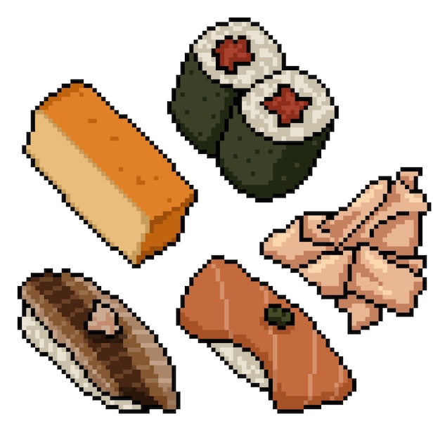 Pixel art del set di sushi giapponese