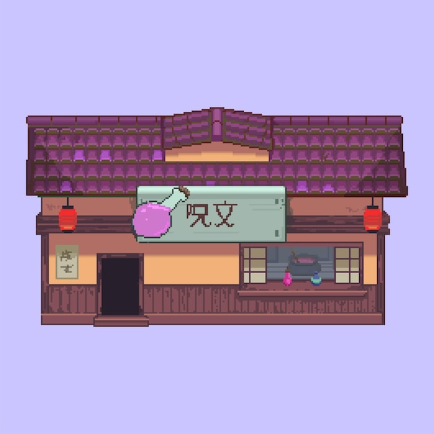 Pixel art Japanese traditional building