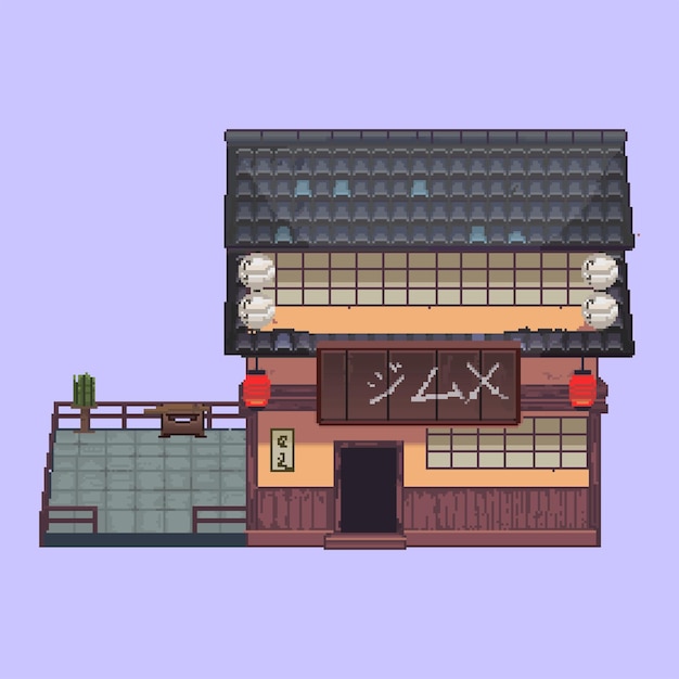 Vector pixel art japanese traditional building
