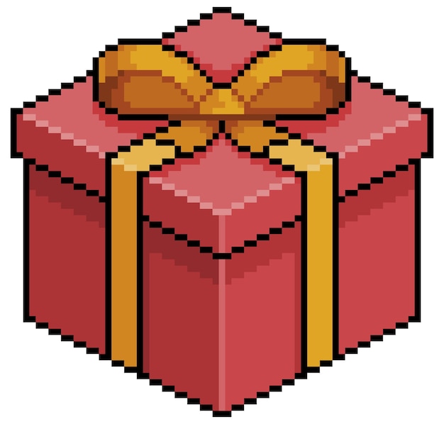 Pixel art kerst- of verjaardagscadeau red box bit game-item op witte achtergrond