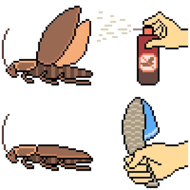 Pixel art of killing disgusting cockroach