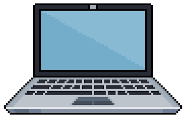 Pixel art laptop computer icon for 8bit game on white background