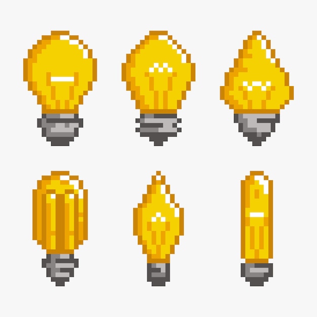 Vettore set di lampadine pixel art