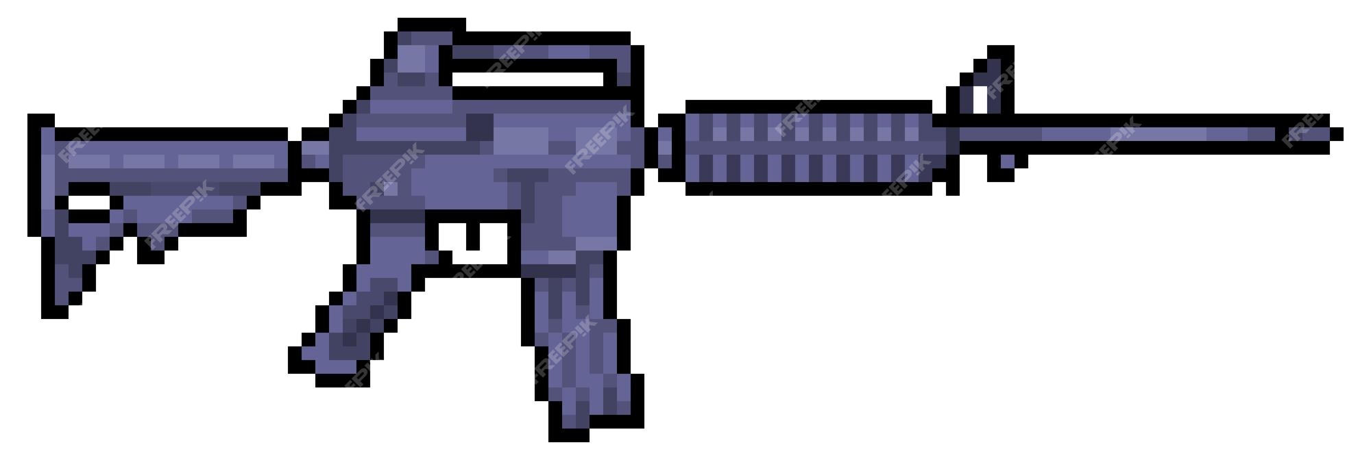 Pixel art m4 rifle m16 ícone de vetor de arma de fogo para jogo de 8 bits  em fundo branco