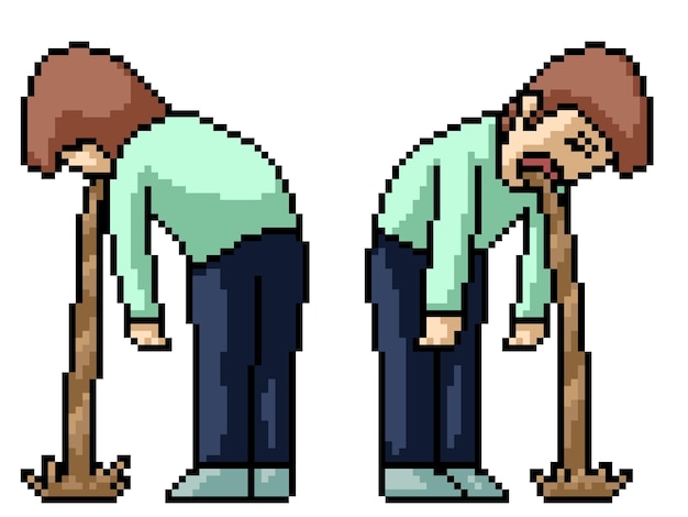 Pixel art of man drunk puke