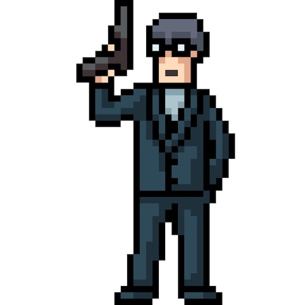 pixel art of man spy gun