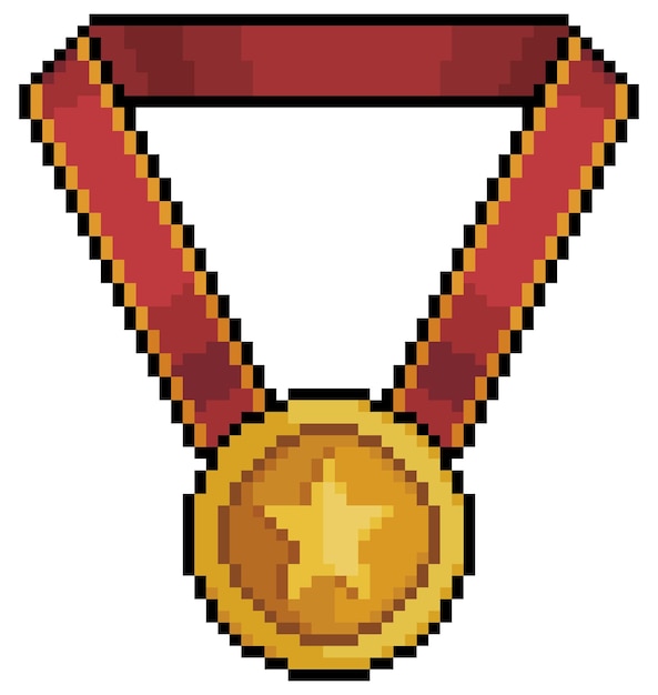 Pixel art medaille pictogram voor 8bit spel op witte achtergrond