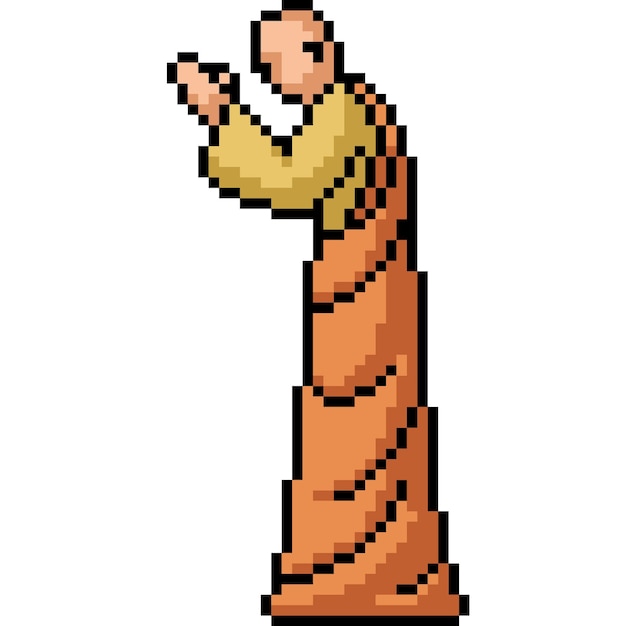 Vector pixel art of monk pay respect