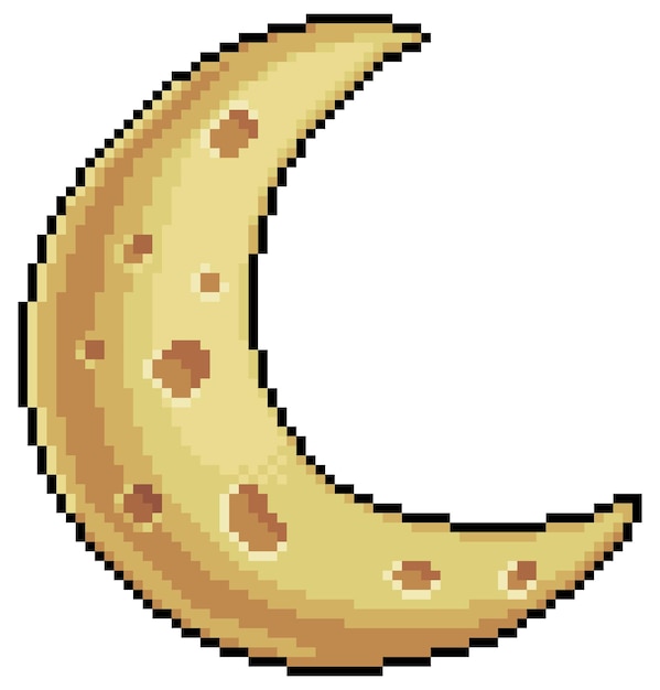 Pixel art moon icona vettore luna crescente per gioco a 8 bit su sfondo bianco