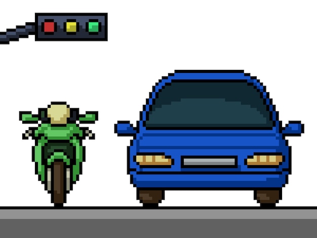 Pixel art motorfiets auto weg