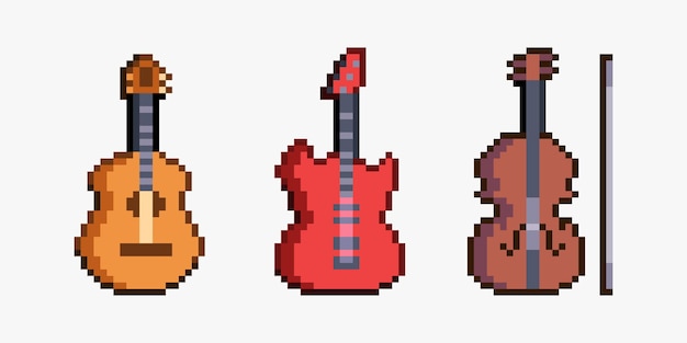 Vettore strumenti musicali pixel art