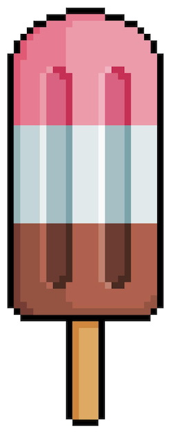 Vector pixel art neapolitan popsicle, chocolate, cream and strawberry. bit game item