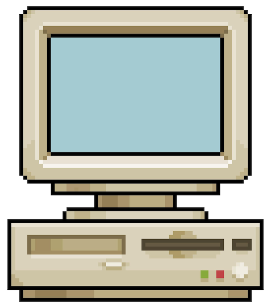Pixel art oude computer vector pictogram voor 8-bits spel op witte achtergrond