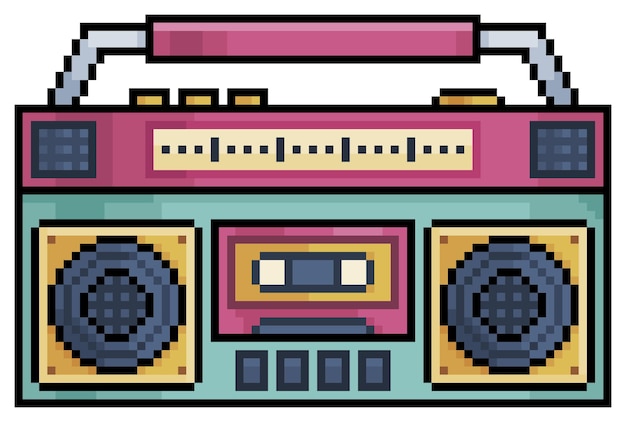 Pixel art oude radio de jaren 80 vector pictogram voor 8bit game op witte achtergrond