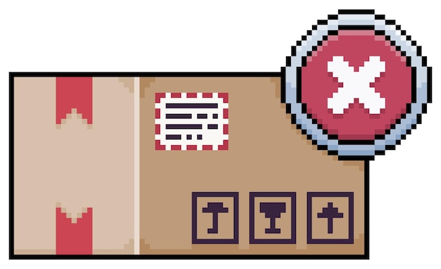 Pixel art pakketdoos met geannuleerde bestelling pictogram vector pictogram voor 8-bits spel op witte achtergrond