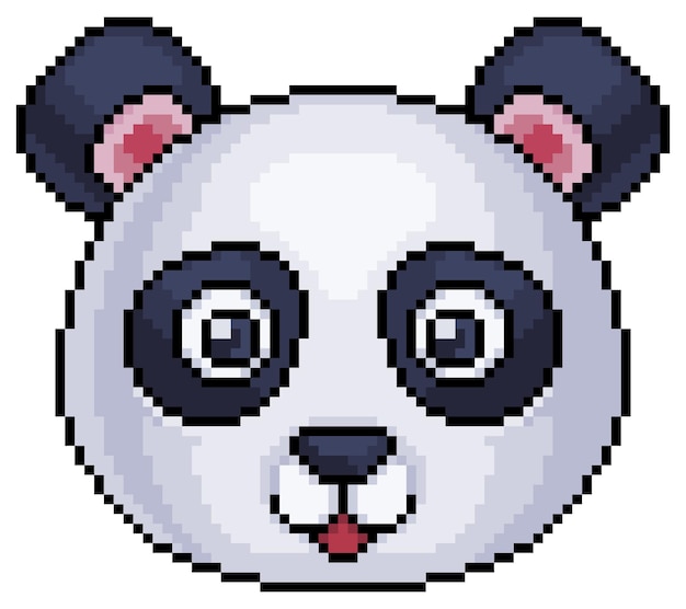 Pixel art panda bear face icon per gioco a 8 bit su sfondo bianco