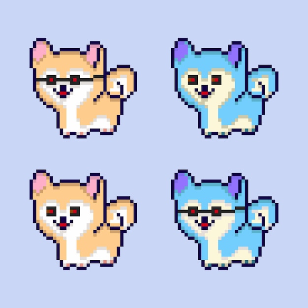 Pixel art pets icons 8 bit dogs and cats pets cat and dog in pixel art illustration breed pets