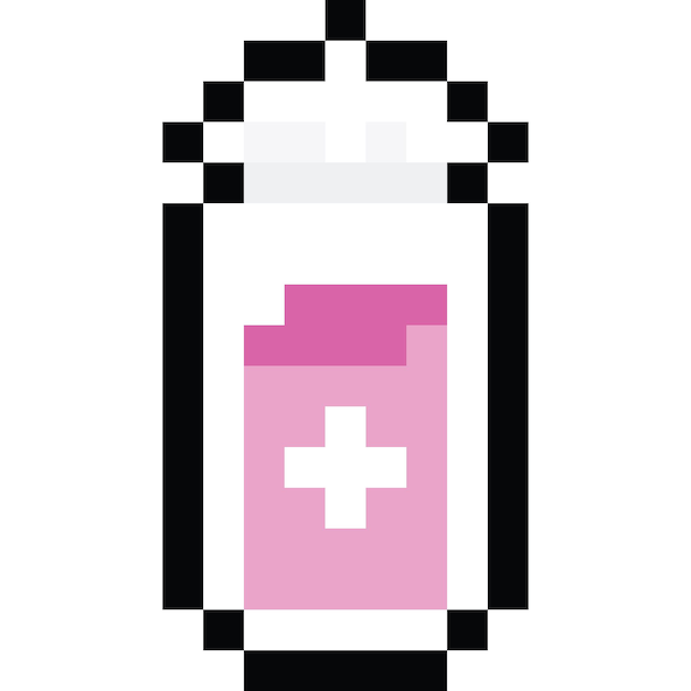 Vector pixel art pink potion bottle icon