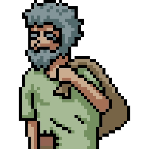 pixel art of poor homeless man