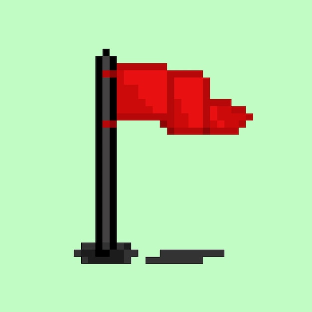 Vector pixel art of red flag with pole