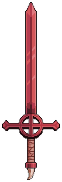 Pixel art red sword bit game item isolated on white