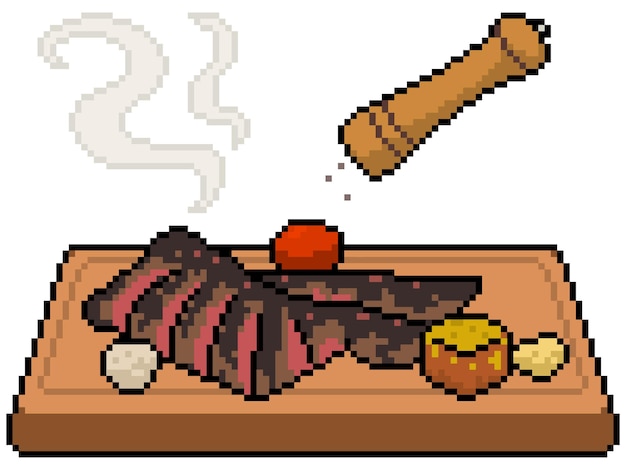 Pixel art of restaurant luxury steak