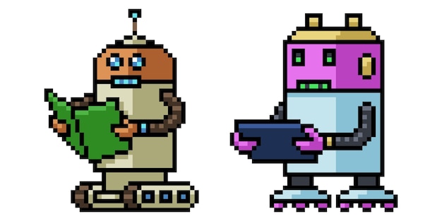 Pixel art robot read book