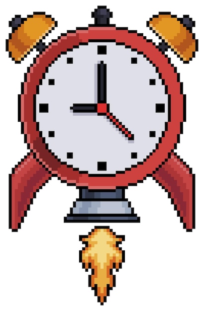 Pixel art rocket clock vector icon for 8bit game on white background