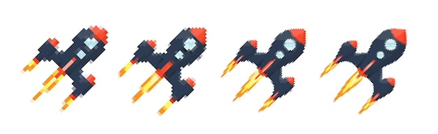 ピクセルアート ロケット フォイア・トレイル レトロゲーム スペーステーマ デザイン アプリケーション アニメーション 8ビット スタイル