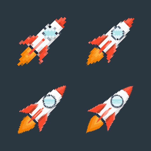 ピクセルアート ロケット フォイア・トレイル レトロゲーム スペーステーマ デザイン アプリケーション アニメーション 8ビット スタイル
